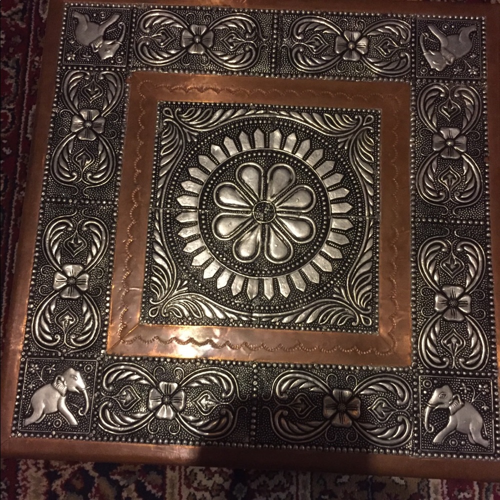 Low Table/stand w/claw foot legs. silver /copper